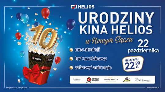 plakat reklamujący 10 urodziny kina helios