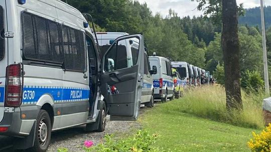 zdjęcie przedstawia rząd policyjnych radiowozów