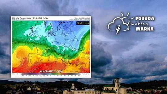 Widok z drona na centrum Gorlice i mapa pogody Polski