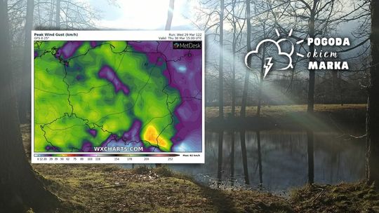 wyliczane maksymalne porywy wiatru w czwartek o 17 CEST