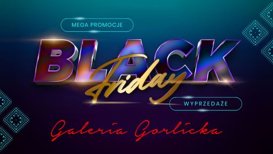 logo galerii gorlickiej i plakat reklamujący black friday