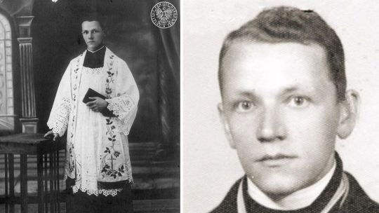 mężczyzna w sutannie i jego portret