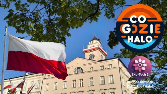 Ratusz w Gorlicach i flaga Polski