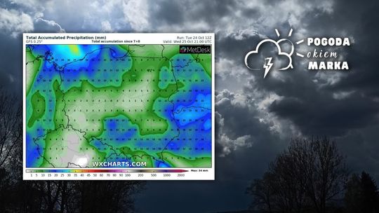 Chmury burzowe nad Beskidem Niskim i mapa pogody Polski