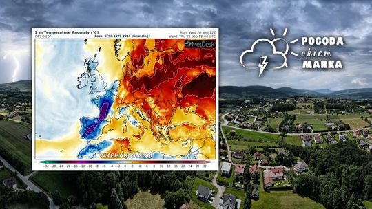 Widok na Beskid Niski z drona i mapa pogody Europy