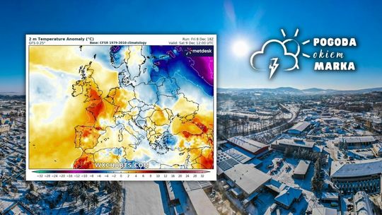 widok na gorlice z drona, po lewej stronie mapa pogody polski