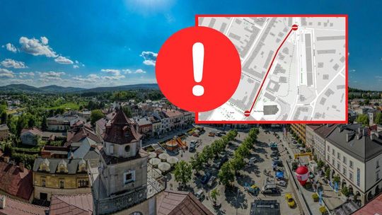 zdjęcie przedstawia rynek miasta z drona