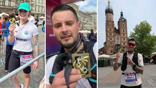 zdjęcie przedstawia osoby w strojach sportowych po biegu