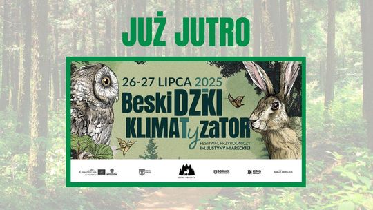 zdjęcie przedstawia las i plakat z napisami