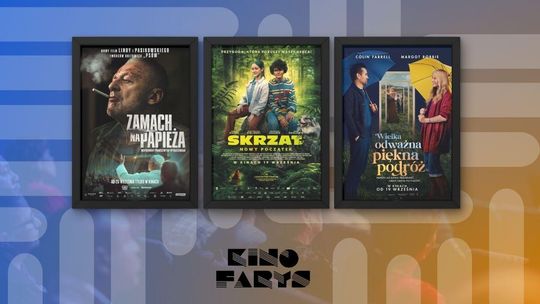 Zdjęcie przedstawia plakaty filmów wyświetlanych w kinie Farys w Bieczu