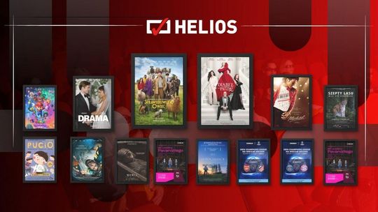 Zdjęcie przedstawia plakaty filmów wyświetlanych w kinie Helios w Nowym Sączu