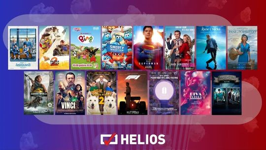 Plakaty filmów wyświetlanych w kinie Helios w Nowym Sączu