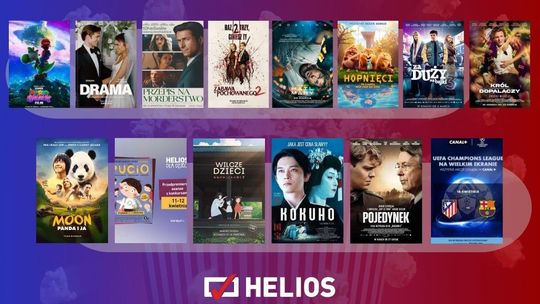 Zdjęcie przedstawia plakaty filmów wyświetlanych w kinie Helios w Nowym Sączu