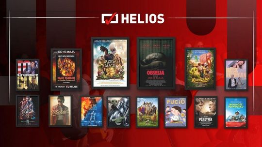 Zdjęcie przedstawia plakaty filmów wyświetlanych w kinie Helios w Nowym Sączu