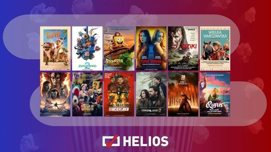 Zdjęcie przedstawia plakaty filmów wyświetlanych w kinie Helios w Nowym Sączu