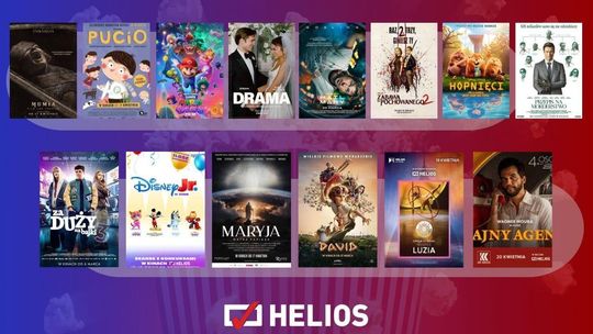 Zdjęcie przedstawia plakaty filmów wyświetlanych w kinie Helios w Nowym Sączu