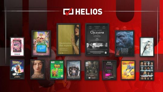 Zdjęcie przedstawia plakaty filmów wyświetlanych w kinie Helios w Nowym Sączu
