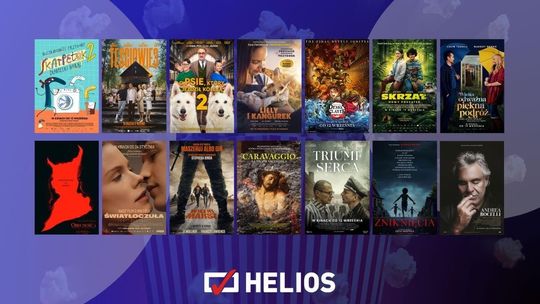 Zdjęcie przedstawia plakaty filmów wyświetlanych w kinie Helios w Nowym Sączu
