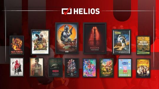 Zdjęcie przedstawia plakaty filmów wyświetlanych w kinie Helios w Nowym Sączu