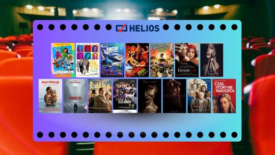 Zdjęcie przedstawia plakaty filmów wyświetlanych w kinie Helios w Nowym Sączu