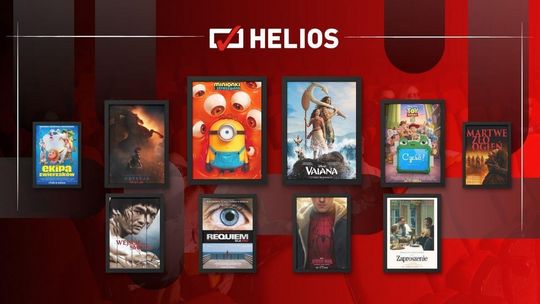 Zdjęcie przedstawia plakaty filmów wyświetlanych w kinie Helios w Nowym Sączu