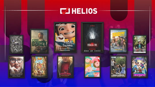 Zdjęcie przedstawia plakaty filmów wyświetlanych w kinie Helios w Nowym Sączu