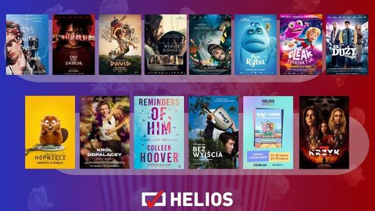 Zdjęcie przedstawia plakaty filmów wyświetlanych w kinie Helios w Nowym Sączu