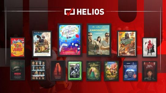 Zdjęcie przedstawia plakaty filmów wyświetlanych w kinie Helios w Nowym Sączu