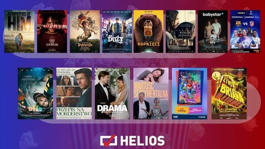 Zdjęcie przedstawia plakaty filmów wyświetlanych w kinie Helios w Nowym Sączu