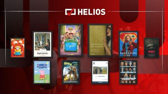 Zdjęcie przedstawia plakaty filmów wyświetlanych w kinie Helios w Nowym Sączu
