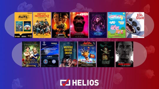 Plakaty filmów wyświetlanych w kinie Helios w Nowym Sączu