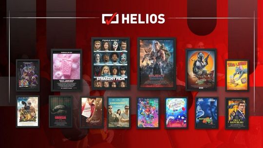 Zdjęcie przedstawia plakaty filmów wyświetlanych w kinie Helios w Nowym Sączu