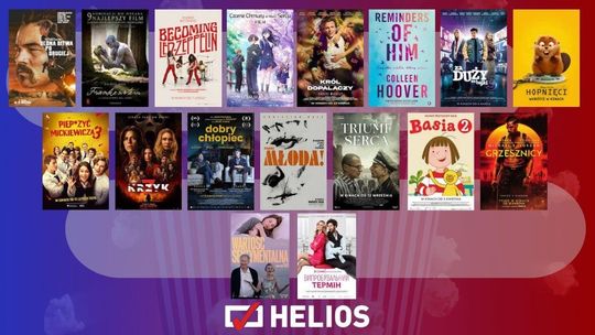 Zdjęcie przedstawia plakaty filmów wyświetlanych w kinie Helios w Nowym Sączu