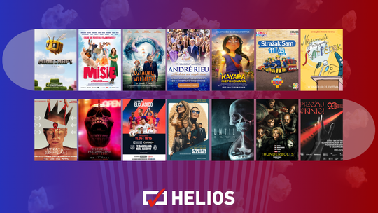 Plakaty filmów wyświetlanych w kinie Helios w Nowym Sączu