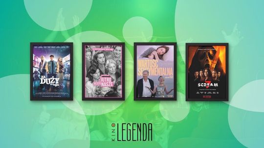 Zdjęcie przedstawia plakaty filmów wyświetlanych w kinie Legenda w Gorlicach