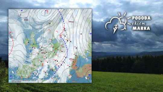 Chmury nad Gorlicami i mapa pogody Europy