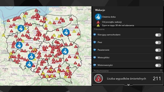 Mapa wypadków drogowych ze skutkiem śmiertelnym