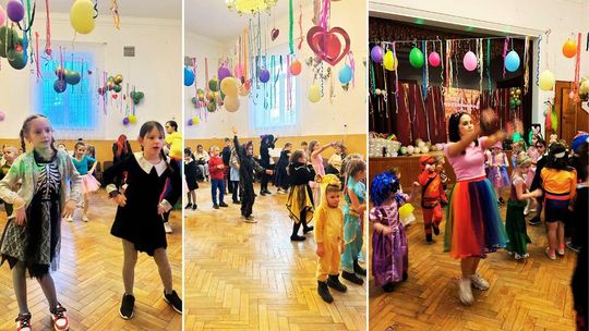 Zdjęcie przedstawia dzieci na balu przebierańców