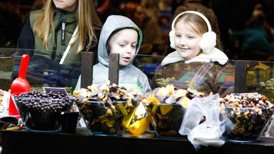 zdjęcie przedstawia rodzeństwo patrzące na słodycze