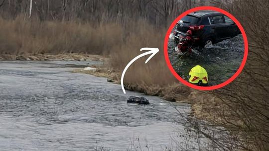 Najpierw zauważono pojazd w rzece, kilka godzin później w innym miejscu zwłoki zdjęcie przedstawia samochód w rzece