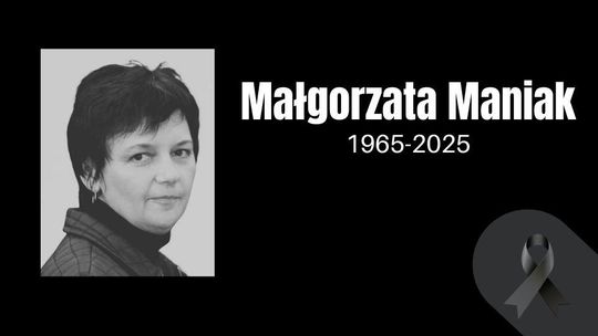 Nie żyje Małgorzata Maniak zdjęcie przedstawia czarno-biały portret kobiety i napis na czarnym tle