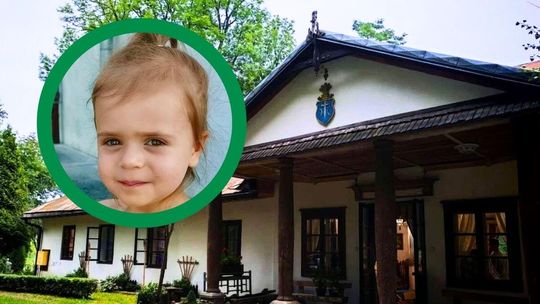 zdjęcie przedstawia budynek dworku z zewnątrz, obok portret dziewczynki (Nikola Woźniak)