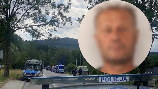 zdjęcie przedstawia policyjne radiowozy, obok portret mężczyzny