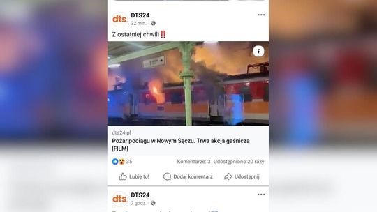 Pożar pociągu na dworcu PKP w Nowym Sączu — trwa akcja gaśnicza