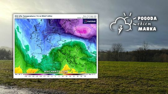 mapa pogody Europy, w tle Beskid Niski