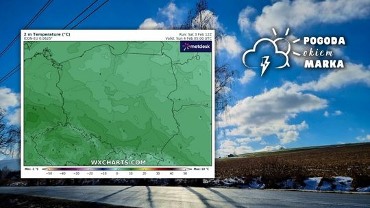 niebo z chmurami nad beskidem niskim obok mapa pogody polski