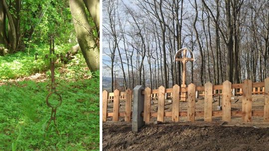 zdjęcie przedstawia krzyż na cmentarzu