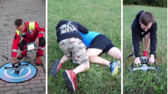 Grupa poszukiwawcza OSP Siary z dronem, podczas akcji ratunkowej