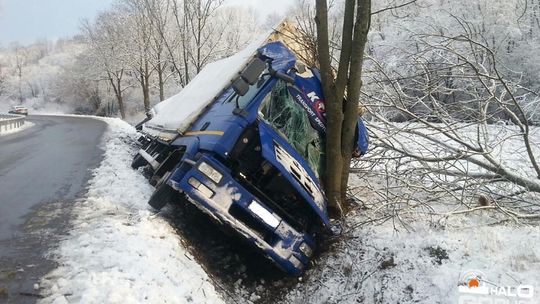 Samochód ciężarowy uderzył w drzewo