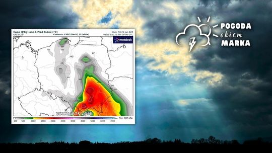 słońce przedzierające się przez gęste chmury, smugi światła na tle ciemnych chmur nad beskidem niskim